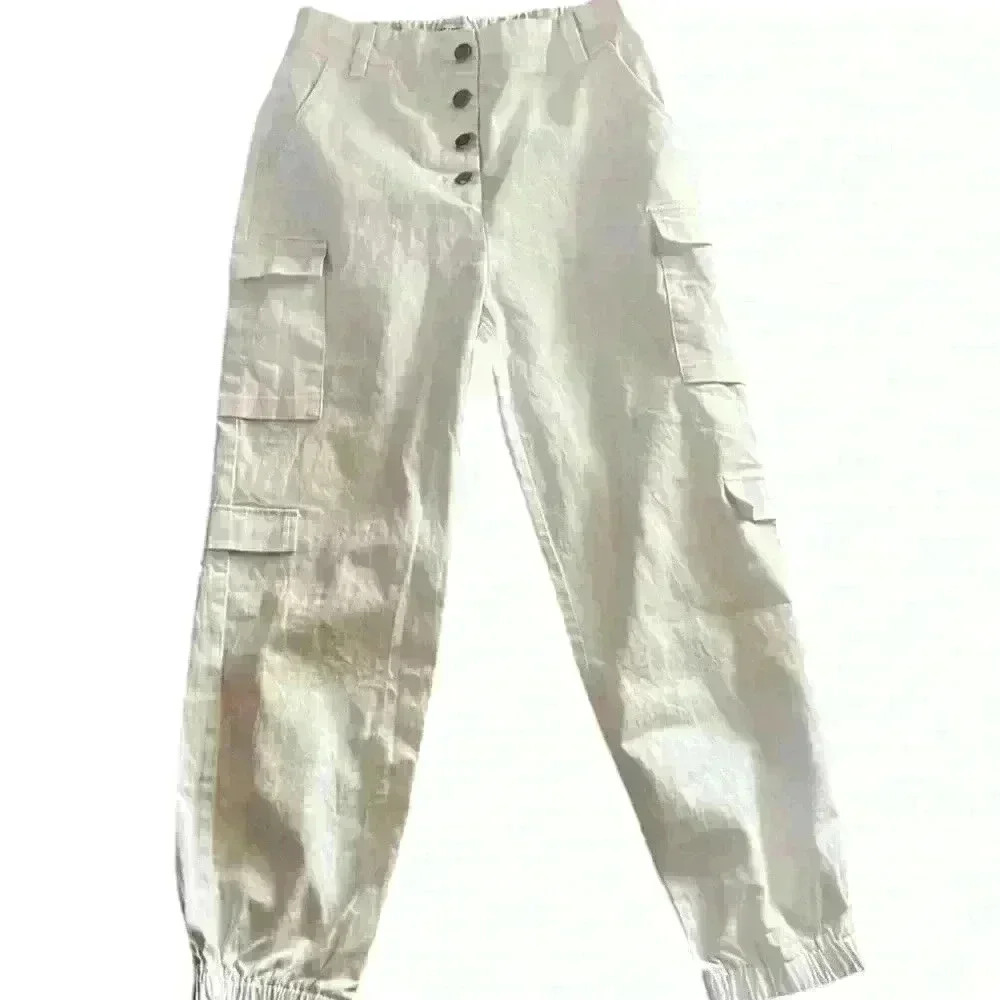 Fashion Nova White Cargo Button Fly Pants Size Large